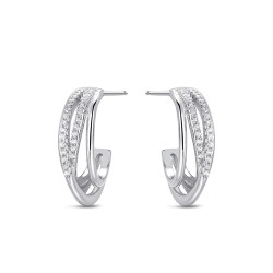 Rhodium-plated silver triple hoop earring with 16 mm...