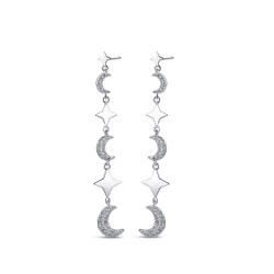 Rhodium-plated silver moon and stars earring with...