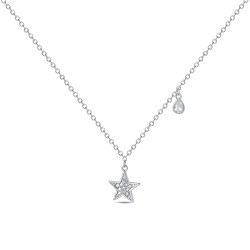 Rhodium-plated silver chain necklace with 10 mm zircon...