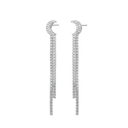 Rhodium-plated silver moon earring with 60 mm double...