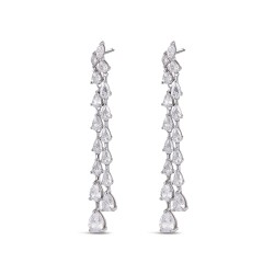 Double rhodium-plated silver earring with zirconia drops...