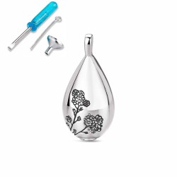 Forget-me-not pendant in rhodium-plated silver drop with...