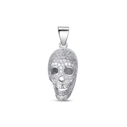16 mm zirconia skull rhodium-plated silver pendant