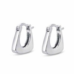Rhodium-plated silver 14 mm trapezoid hoop earring