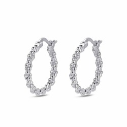 Rhodium-plated silver curly hoop earring with 17 mm balls