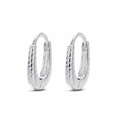 14 mm striped oval hoop rhodium-plated silver earring