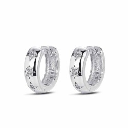 Rhodium-plated silver hoop earring with 13 mm zirconia stars