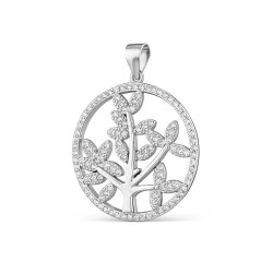 Tree of life rhodium-plated silver pendant with 25 mm...