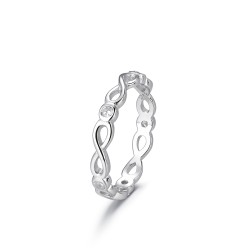 Infinity rhodium-plated silver ring with zirconia chatons