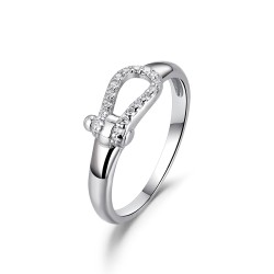 Rhodium-plated silver ring with zirconia buckle