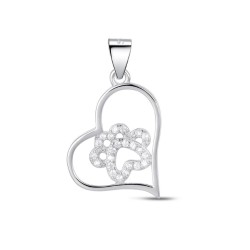 Rhodium-plated silver thread heart pendant with 18 mm...