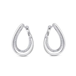 Rhodium-plated silver double oval hoop earring with 20 mm...