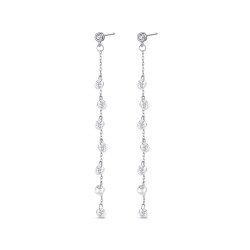 Rhodium-plated silver chain earring with dangling zircons...
