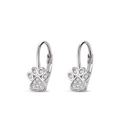 Rhodium-plated silver dog paw earring with 6 mm zircons...