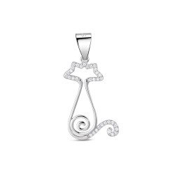 Rhodium-plated silver cat silhouette pendant with 25 mm...