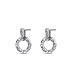 Rhodium-plated silver earring with 13 mm bar and circle...