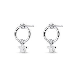 Rhodium-plated silver circle thread earring with zircons...