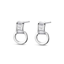 Rhodium-plated silver half-hoop earring with baguettes...