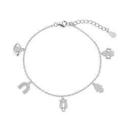 Rhodium-plated silver chain bracelet with lucky zircon...