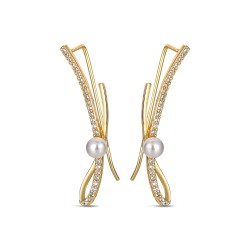 Bow-plated silver climbing earring with 4 mm pearl and...