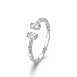 Rhodium-plated silver open arm ring with zircons and...