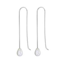 Silver earring 40 mm thread with 8 mm pearl hippie closure
