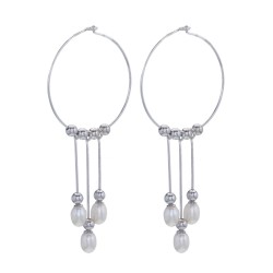 Silver hoop earring 32 mm thread with 8 mm 70 mm pearls