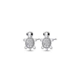 Rhodium-plated silver tortoise earring with 9 mm zircons...