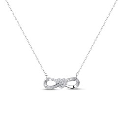Infinity rhodium-plated silver chain pendant with heart...