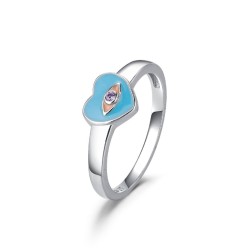8mm enameled heart rhodium silver ring with eye