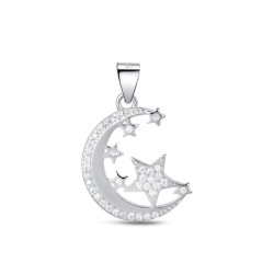 Rhodium-plated silver moon pendant with 12 mm zircon sun