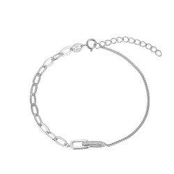 Rhodium-plated silver chain bracelet with intertwined...