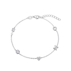 Rhodium-plated silver chain bracelet with heart and arrow...