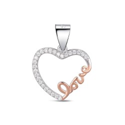 Two-tone rhodium-plated silver Love heart pendant with 16...