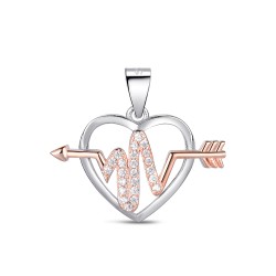 Two-tone rhodium-plated silver heartbeat arrow pendant...