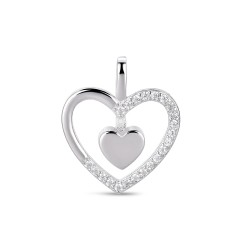 Rhodium-plated silver double heart pendant with 14 mm...