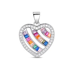 Rhodium-plated silver heart pendant with 16 mm multicolor...