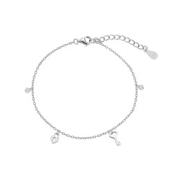 Rhodium-plated silver bracelet chain with heart and key...