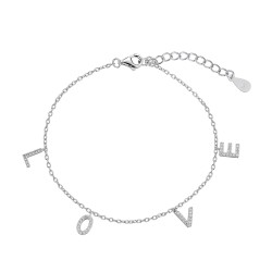 Rhodium-plated silver LOVE chain bracelet with zircons...