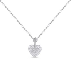 Pendant with rhodium-plated silver chain zirconia heart...