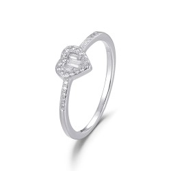 Rhodium-plated silver heart ring with zirconia and baguettes