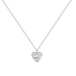 Pendant with rhodium-plated silver chain heart of 10 mm...