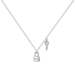 Necklace with rhodium-plated silver chain padlock and 10...