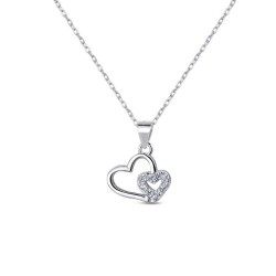 Pendant with rhodium-plated silver chain double heart...