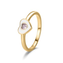 Enameled heart plated silver ring with 7 mm pink stone