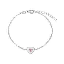 Rhodium-plated silver bracelet enameled heart with 10 mm...