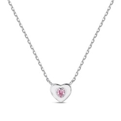 Rhodium-plated silver necklace enameled heart with 10 mm...