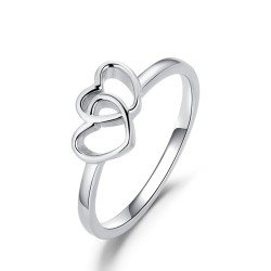 Double heart rhodium-plated silver ring