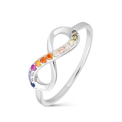 Infinity rhodium-plated silver ring with 15 mm multicolor...