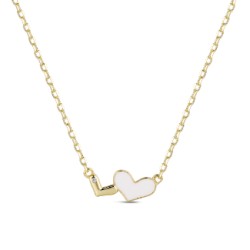 Silver plated forced chain double white enamel heart...